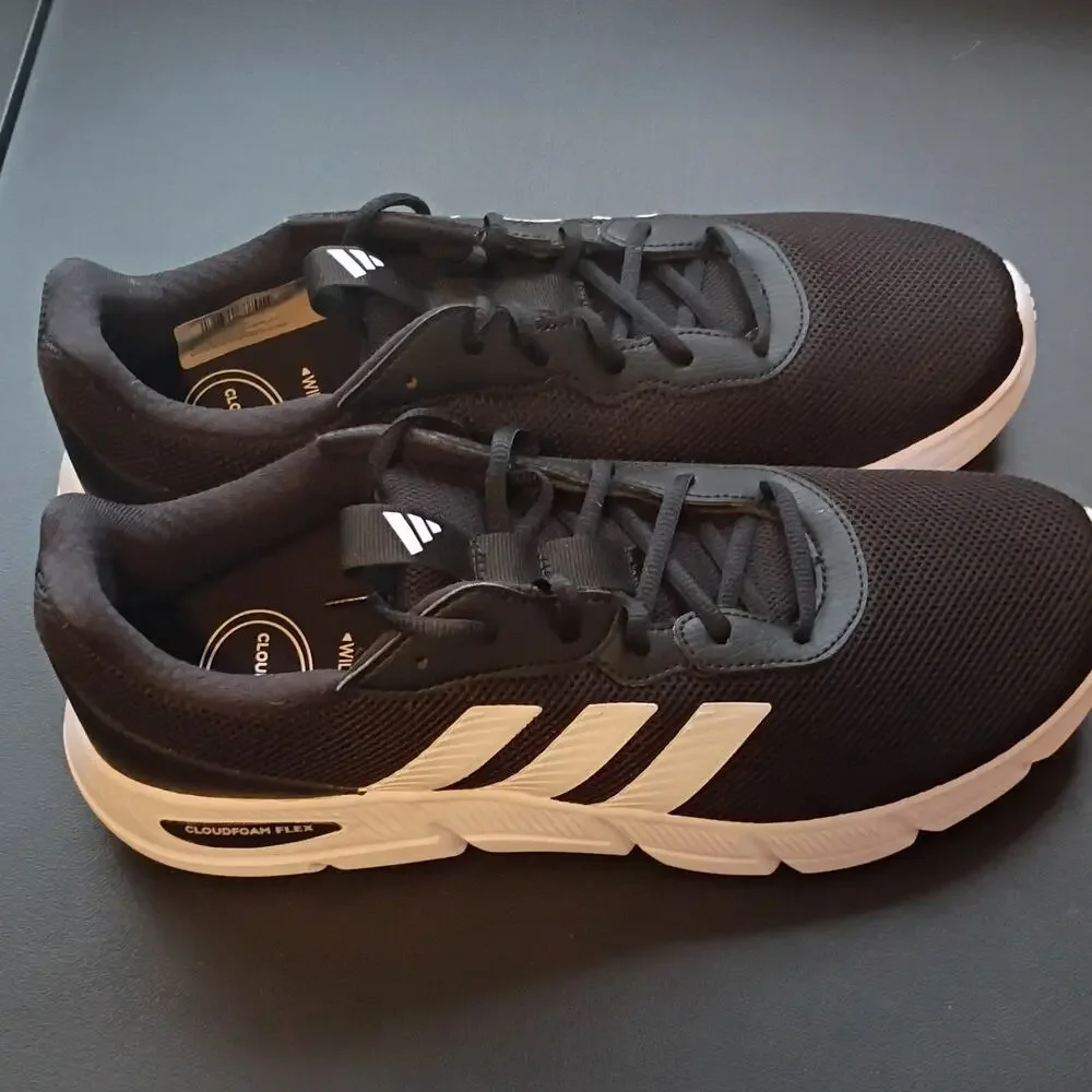 adidas Men’s Black/White Low Top Lace-Up Cloudfoam Comfort Wide Fit New